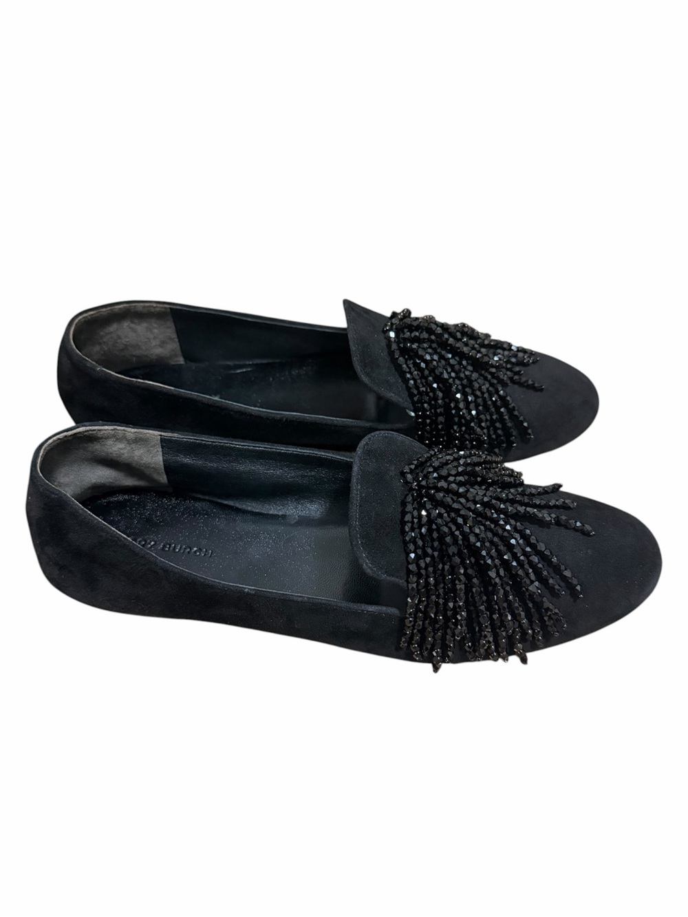 Tory Burch Beaded Fringe Velvet Smoking Slipper Loafers Black Size 8